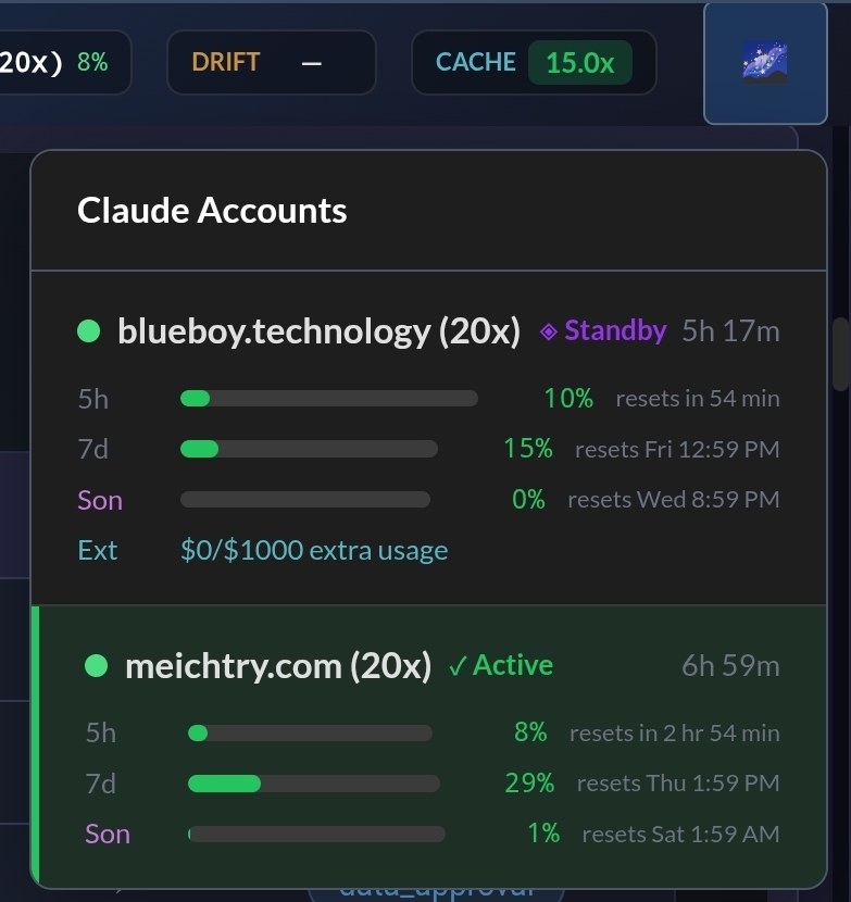 Multiple Claude accounts with usage tracking and standby mode